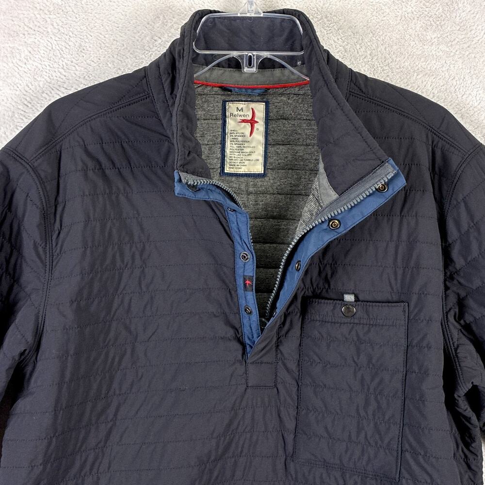 Relwen Jacket Men M Black Navy Windzip Popover Quilted Nylon Preppy Huckberry - Picture 3 of 12